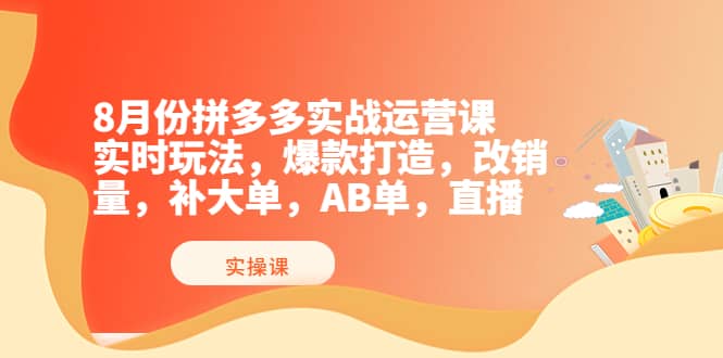 8月份拼多多实战运营课，实时玩法，爆款打造，改销量，补大单，AB单，直播网创吧-网创项目资源站-副业项目-创业项目-搞钱项目搞钱网创吧