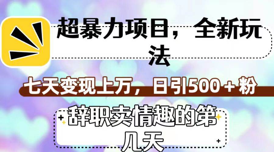 超暴利项目，全新玩法（辞职卖情趣的第几天），七天变现上万，日引500+粉搞钱网创吧-网创项目资源站-副业项目-创业项目-搞钱项目搞钱网创吧