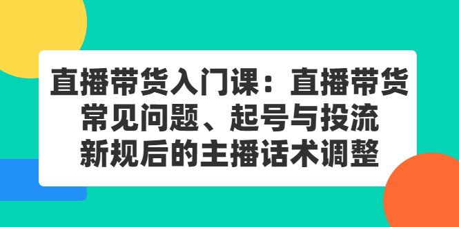 直播带货入门课：直播带货常见问题、起号与投流、新规后的主播话术调整网创吧-网创项目资源站-副业项目-创业项目-搞钱项目搞钱网创吧