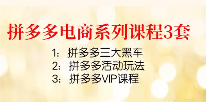拼多多电商系列课程3套：拼多多三大黑车+拼多多活动玩法+拼多多VIP课程搞钱网创吧-网创项目资源站-副业项目-创业项目-搞钱项目搞钱网创吧