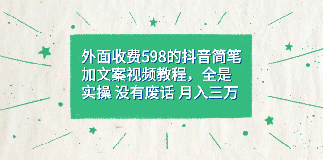 外面收费598抖音简笔加文案教程，全是实操 没有废话 月入三万（教程+资料）搞钱网创吧-网创项目资源站-副业项目-创业项目-搞钱项目搞钱网创吧