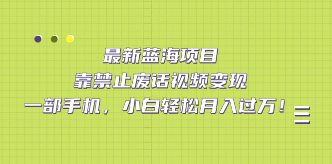 最新蓝海项目，靠禁止废话视频变现，一部手机，小白轻松月入过万！网创吧-网创项目资源站-副业项目-创业项目-搞钱项目搞钱网创吧