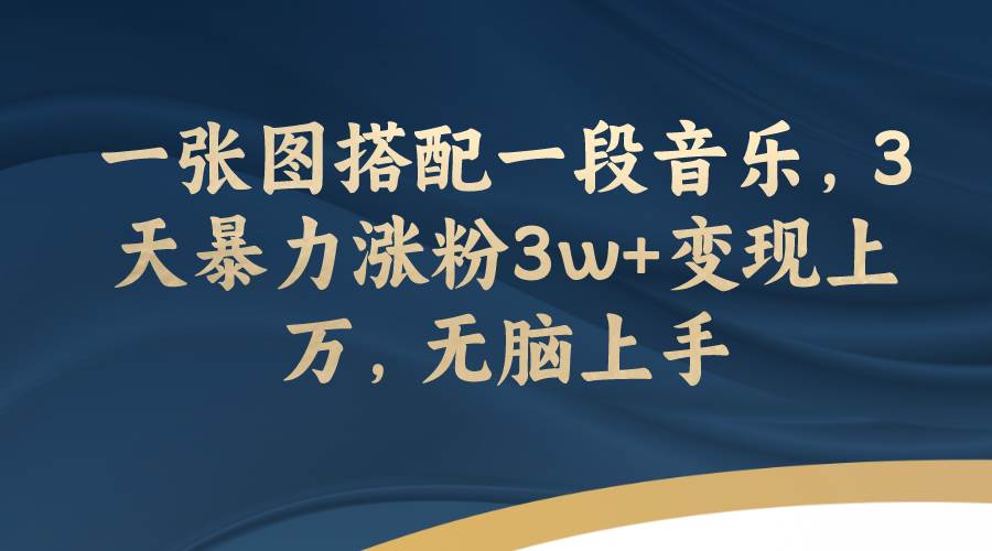 一张图搭配一段音乐，3天暴力涨粉3w+变现上万，无脑上手搞钱网创吧-网创项目资源站-副业项目-创业项目-搞钱项目搞钱网创吧