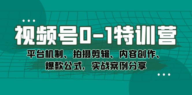 视频号0-1特训营：平台机制、拍摄剪辑、内容创作、爆款公式，实战案例分享网创吧-网创项目资源站-副业项目-创业项目-搞钱项目搞钱网创吧