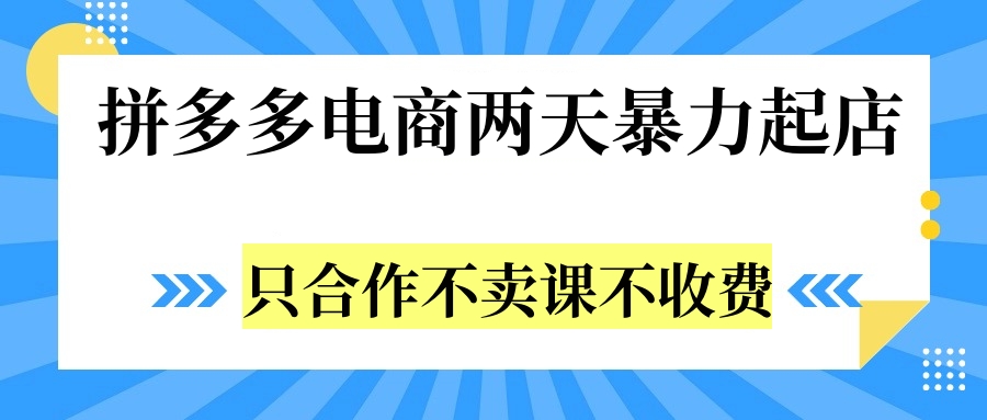 拼多多两天暴力起店，只合作不卖课不收费网创吧-网创项目资源站-副业项目-创业项目-搞钱项目搞钱网创吧