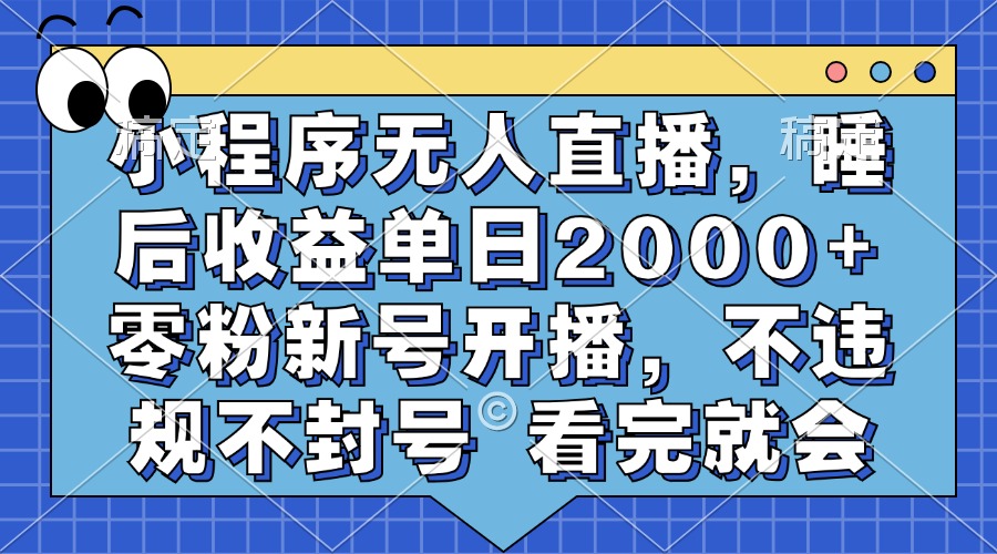 小程序无人直播，睡后收益单日2000+ 零粉新号开播，不违规不封号 看完就会网创吧-网创项目资源站-副业项目-创业项目-搞钱项目搞钱网创吧