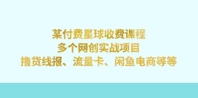 某付费星球课程：多个网创实战项目，撸货线报、流量卡、闲鱼电商等等网创吧-网创项目资源站-副业项目-创业项目-搞钱项目搞钱网创吧