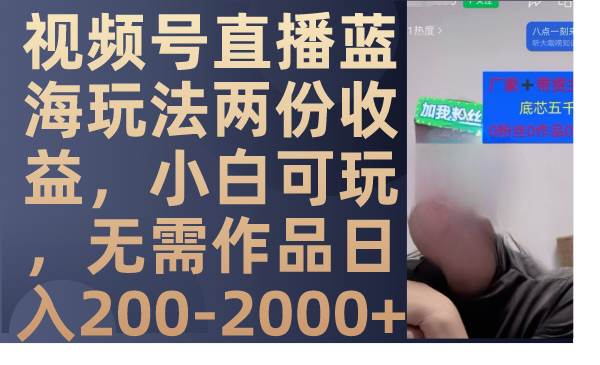 视频号直播蓝海玩法两份收益，小白可玩，无需作品日入200-2000+网创吧-网创项目资源站-副业项目-创业项目-搞钱项目搞钱网创吧