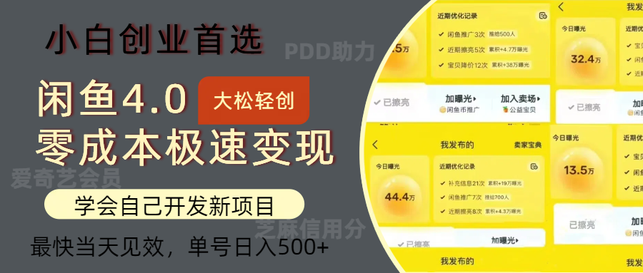 闲鱼0成本极速变现项目，多种变现方式，单号日入500+最新玩法搞钱网创吧-网创项目资源站-副业项目-创业项目-搞钱项目搞钱网创吧