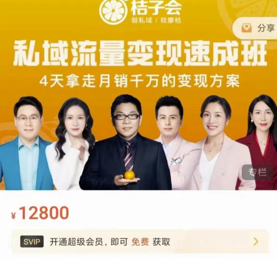 桔子会·私域流量变现速成班，4天拿走月销千万的变现方案 价值12800元网创吧-网创项目资源站-副业项目-创业项目-搞钱项目搞钱网创吧