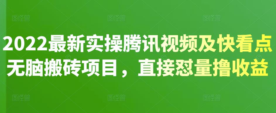2022最新实操腾讯视频及快看点无脑搬砖项目，直接怼量撸收益搞钱网创吧-网创项目资源站-副业项目-创业项目-搞钱项目搞钱网创吧