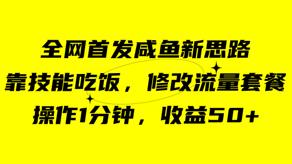 咸鱼冷门新玩法，靠“技能吃饭”，修改流量套餐，操作1分钟，收益50+网创吧-网创项目资源站-副业项目-创业项目-搞钱项目搞钱网创吧