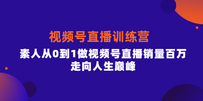 视频号直播训练营，素人从0到1做视频号直播销量百万，走向人生巅峰网创吧-网创项目资源站-副业项目-创业项目-搞钱项目搞钱网创吧