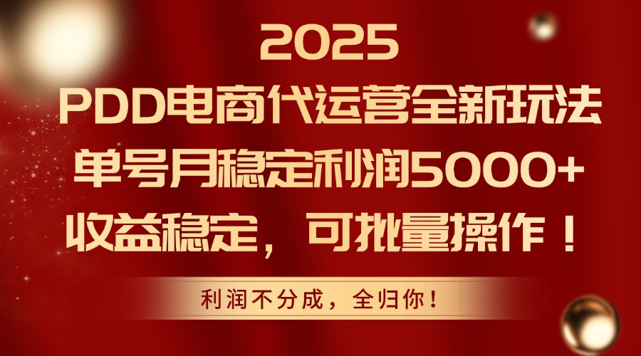 2025 PDD电商代运营全新玩法，单号月稳定利润5000+，收益稳定，可批量操作！网创吧-网创项目资源站-副业项目-创业项目-搞钱项目搞钱网创吧