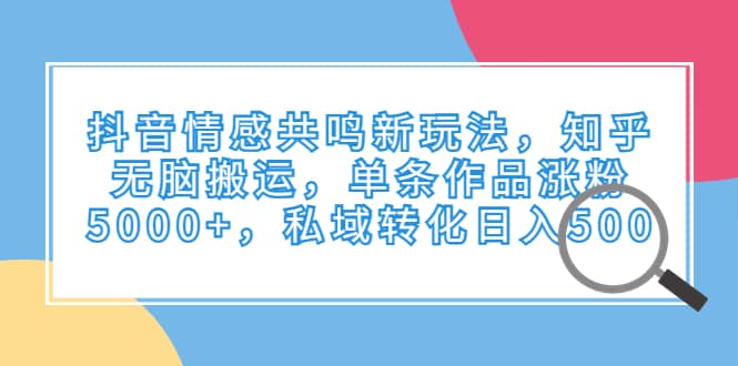 抖音情感共鸣新玩法，知乎无脑搬运，单条作品涨粉5000+，私域转化日入500网创吧-网创项目资源站-副业项目-创业项目-搞钱项目搞钱网创吧