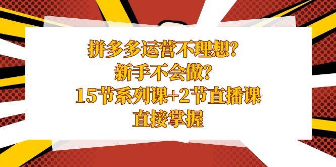 拼多多运营不理想？新手不会做？15节系列课+2节直播课，直接掌握搞钱网创吧-网创项目资源站-副业项目-创业项目-搞钱项目搞钱网创吧