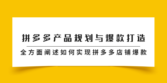 拼多多产品规划与爆款打造，全方面阐述如何实现拼多多店铺爆款网创吧-网创项目资源站-副业项目-创业项目-搞钱项目搞钱网创吧