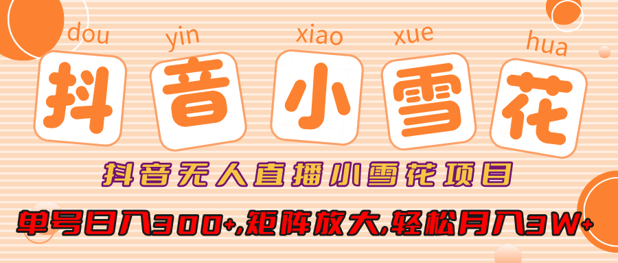 抖音无人直播，小雪花项目，单号日入300+,矩阵放大,轻松月入3W+网创吧-网创项目资源站-副业项目-创业项目-搞钱项目搞钱网创吧