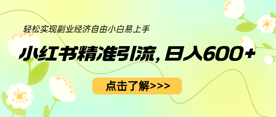 小红书精准引流，小白日入600+，轻松实现副业经济自由（教程+1153G资源）搞钱网创吧-网创项目资源站-副业项目-创业项目-搞钱项目搞钱网创吧