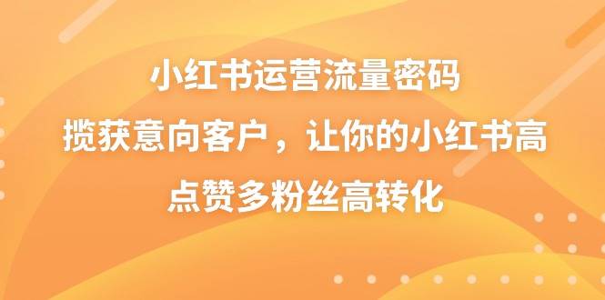 小红书运营流量密码，揽获意向客户，让你的小红书高点赞多粉丝高转化网创吧-网创项目资源站-副业项目-创业项目-搞钱项目搞钱网创吧