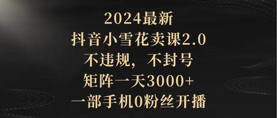 2024最新抖音小雪花卖课2.0 不违规 不封号 矩阵一天3000+一部手机0粉丝开播网创吧-网创项目资源站-副业项目-创业项目-搞钱项目搞钱网创吧