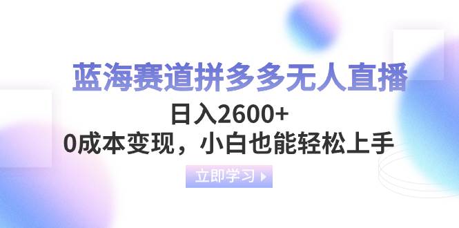 蓝海赛道拼多多无人直播，日入2600+，0成本变现，小白也能轻松上手搞钱网创吧-网创项目资源站-副业项目-创业项目-搞钱项目搞钱网创吧