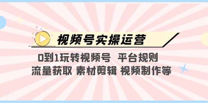 视频号实操运营，0到1玩转视频号 平台规则 流量获取 素材剪辑 视频制作等网创吧-网创项目资源站-副业项目-创业项目-搞钱项目搞钱网创吧