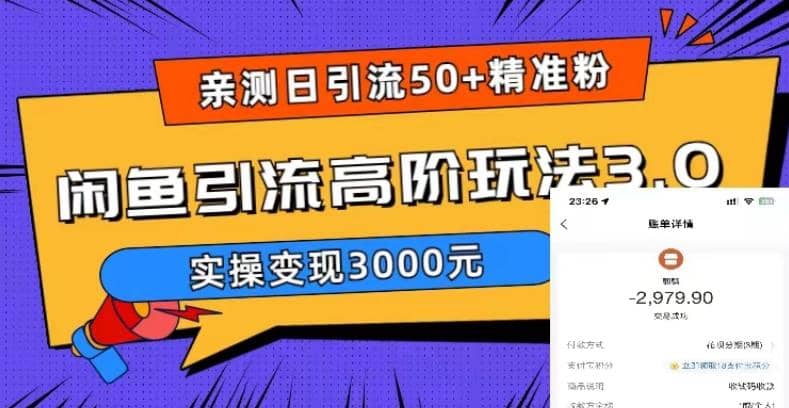 实测日引50+精准粉，闲鱼引流高阶玩法3.0，实操变现3000元网创吧-网创项目资源站-副业项目-创业项目-搞钱项目搞钱网创吧