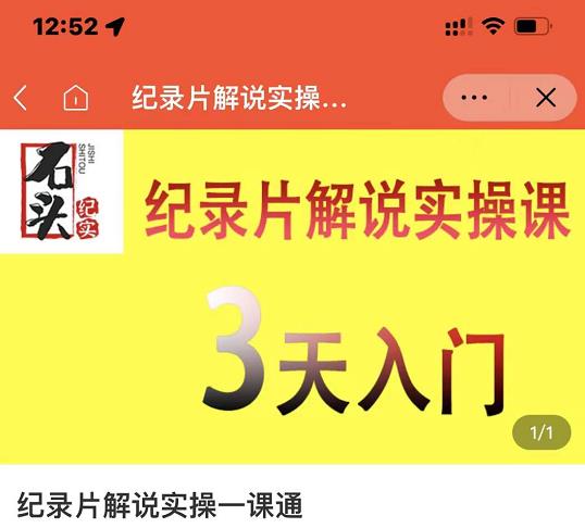 石头纪实·纪录片解说实操课，3天入门，快速掌握纪录片解说视频制作网创吧-网创项目资源站-副业项目-创业项目-搞钱项目搞钱网创吧