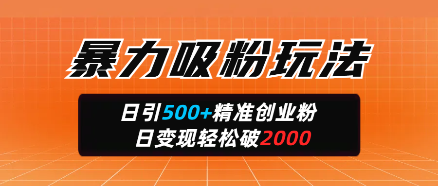 暴力吸粉玩法，日引500+精准创业粉，日变现轻松破2000网创吧-网创项目资源站-副业项目-创业项目-搞钱项目搞钱网创吧