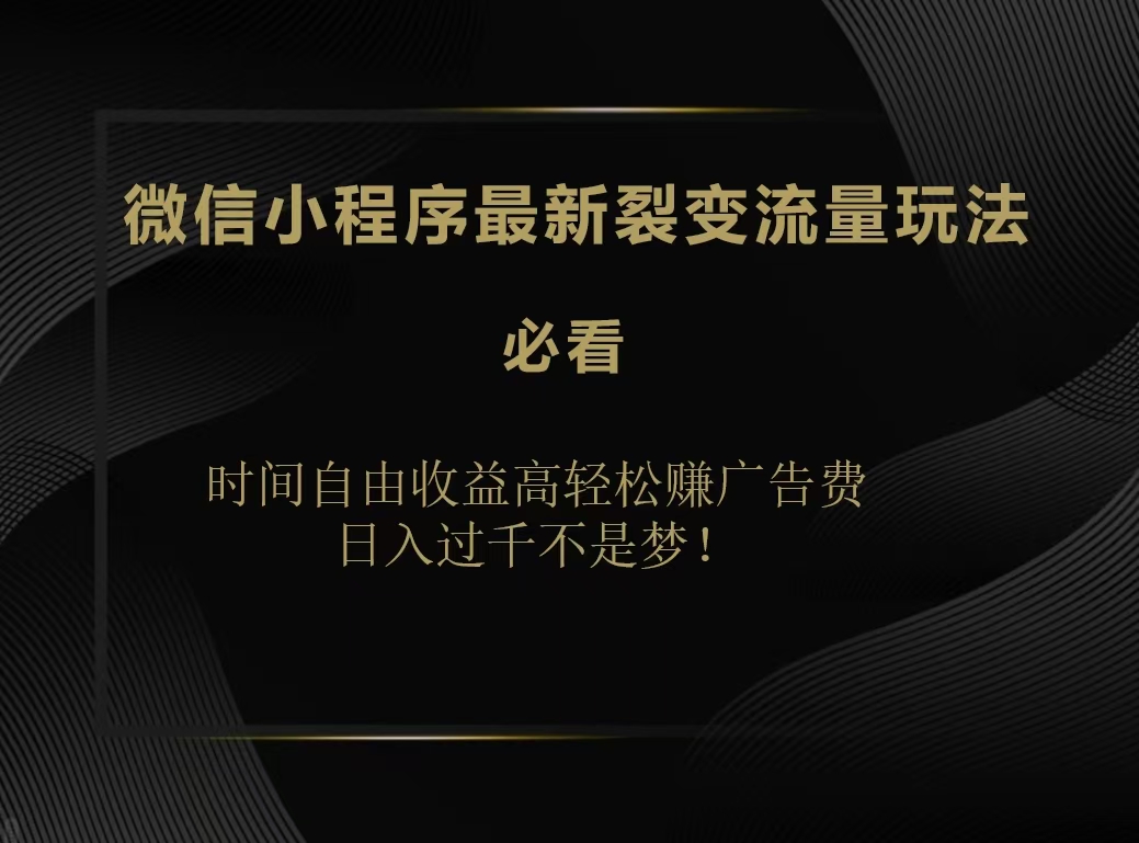 微信小程序最新裂变流量玩法，时间自由收益高轻松赚广告费，日入200-500+网创吧-网创项目资源站-副业项目-创业项目-搞钱项目搞钱网创吧