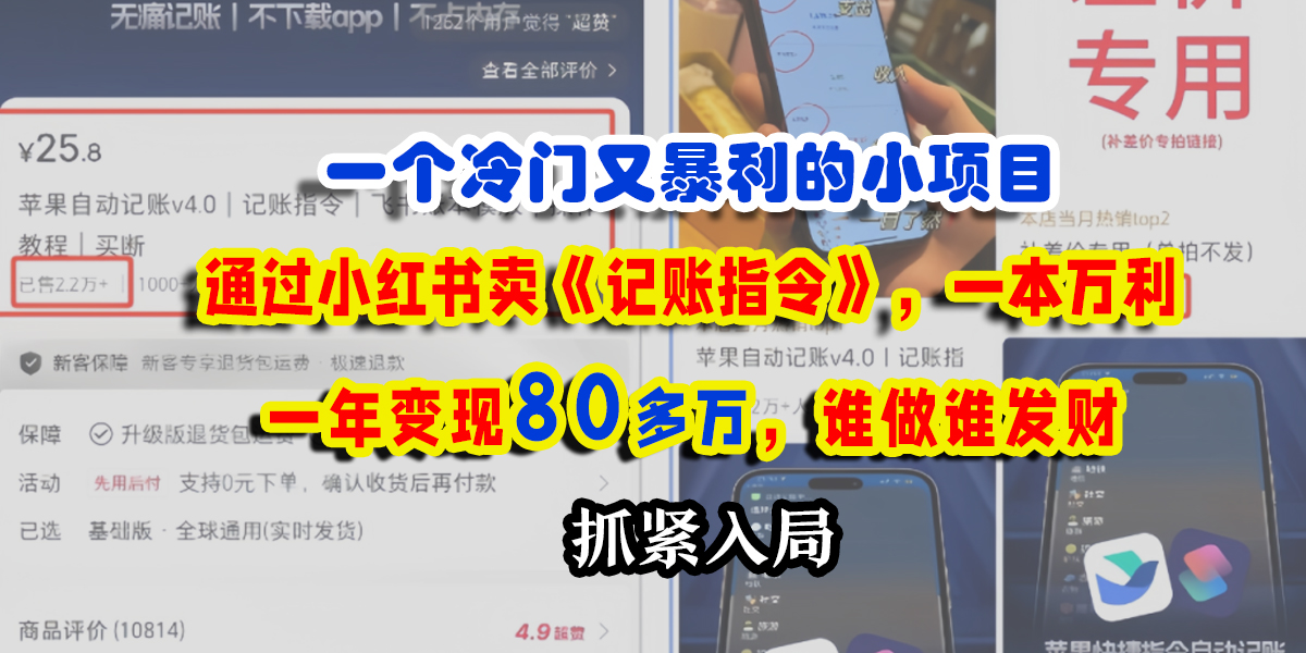 一个冷门又暴利的小项目，通过小红书卖《记账指令》，一本万利，一年变现80多万，谁做谁发财搞钱网创吧-网创项目资源站-副业项目-创业项目-搞钱项目搞钱网创吧