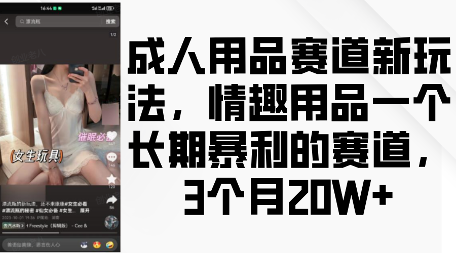 情趣用品一个长期暴利的赛道，成人用品赛道新玩法，3个月20W+搞钱网创吧-网创项目资源站-副业项目-创业项目-搞钱项目搞钱网创吧