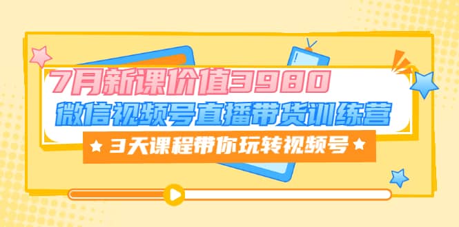 微信视频号直播带货训练营，3天课程带你玩转视频号：7月新课价值3980网创吧-网创项目资源站-副业项目-创业项目-搞钱项目搞钱网创吧