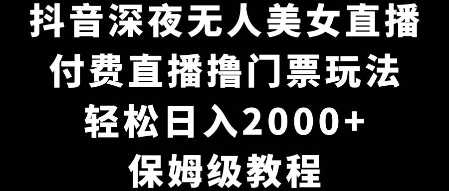 抖音深夜无人美女直播，付费直播撸门票玩法，轻松日入2000+，保姆级教程网创吧-网创项目资源站-副业项目-创业项目-搞钱项目搞钱网创吧
