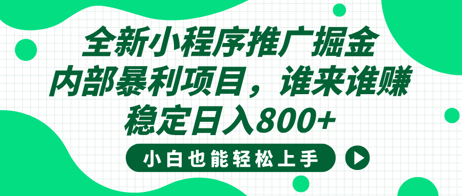 全新小程序推广掘金，内部暴利项目，小白轻松上手，稳定日入800+搞钱网创吧-网创项目资源站-副业项目-创业项目-搞钱项目搞钱网创吧