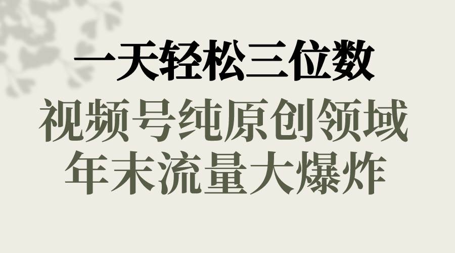 一天轻松三位数，视频号纯原创领域，春节童子送祝福，年末流量大爆炸搞钱网创吧-网创项目资源站-副业项目-创业项目-搞钱项目搞钱网创吧