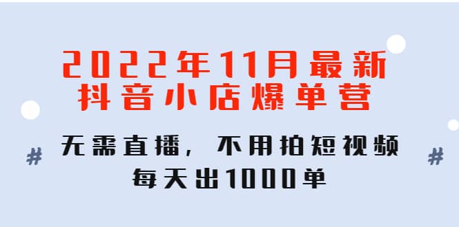 2022年11月最新抖音小店爆单训练营：无需直播，不用拍短视频，每天出1000单搞钱网创吧-网创项目资源站-副业项目-创业项目-搞钱项目搞钱网创吧