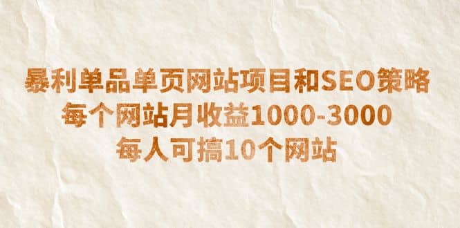 暴利单品单页网站项目和SEO策略 每个网站月收益1000-3000 每人可搞10个搞钱网创吧-网创项目资源站-副业项目-创业项目-搞钱项目搞钱网创吧