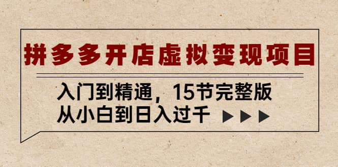 拼多多开店虚拟变现项目：入门到精通（15节完整版）搞钱网创吧-网创项目资源站-副业项目-创业项目-搞钱项目搞钱网创吧
