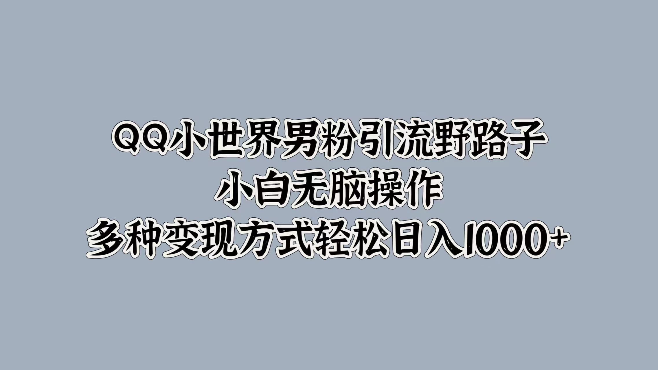 QQ小世界男粉引流野路子，小白无脑操作，多种变现方式轻松日入1000+网创吧-网创项目资源站-副业项目-创业项目-搞钱项目搞钱网创吧