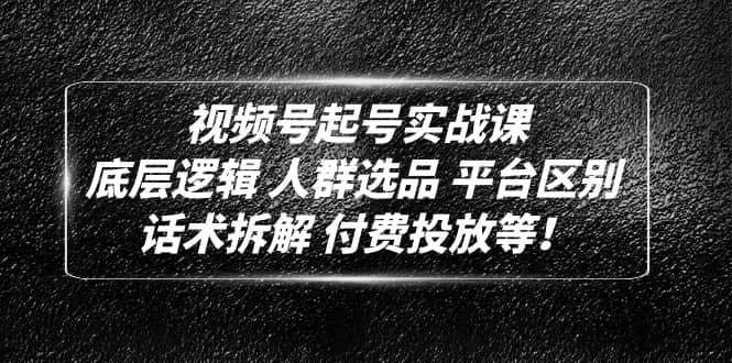 视频号起号实战课：底层逻辑 人群选品 平台区别 话术拆解 付费投放等网创吧-网创项目资源站-副业项目-创业项目-搞钱项目搞钱网创吧