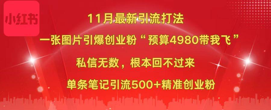 小红书11月最新图片打法，一张图片引爆创业粉“预算4980带我飞”，私信无数，根本回不过来，单条笔记引流500+精准创业粉搞钱网创吧-网创项目资源站-副业项目-创业项目-搞钱项目搞钱网创吧