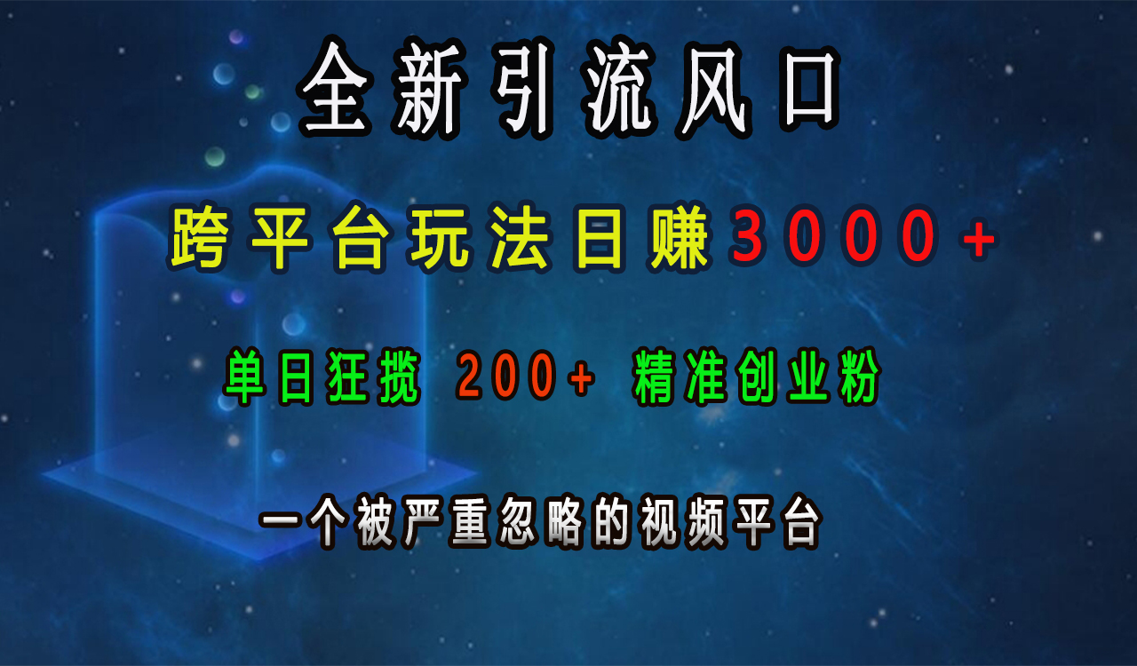 全新引流风口，跨平台玩法日赚3000+，单日狂揽200+精准创业粉，一个被严重忽略的视频平台网创吧-网创项目资源站-副业项目-创业项目-搞钱项目搞钱网创吧