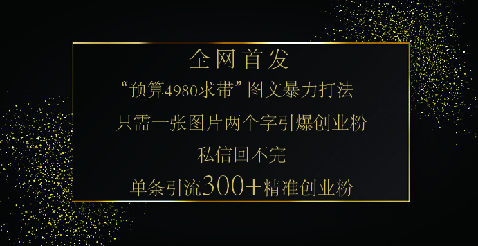 小红书，“预算 4980 带我飞” 的神奇图片引流法，堪称涨粉核武器！只需一张图，就能单条笔记凭借此方法，轻松引流 300 + 精准创业粉！搞钱网创吧-网创项目资源站-副业项目-创业项目-搞钱项目搞钱网创吧