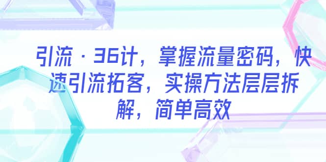引流·36计，掌握流量密码，快速引流拓客，实操方法层层拆解，简单高效搞钱网创吧-网创项目资源站-副业项目-创业项目-搞钱项目搞钱网创吧