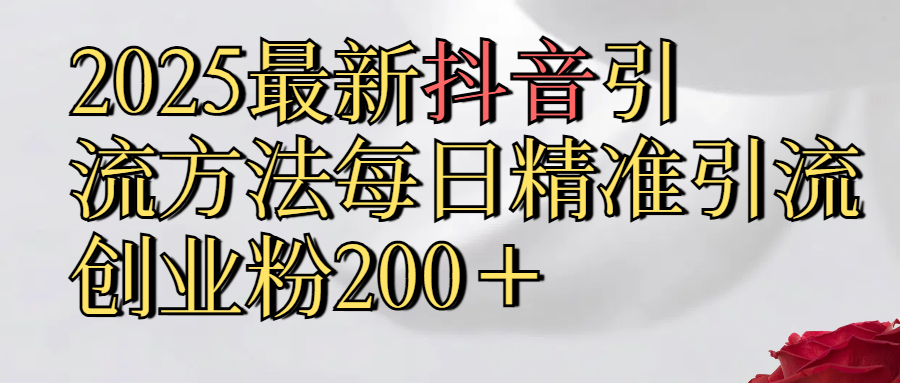 2025最新,抖音引流,方法每日精准引流创业粉300＋搞钱网创吧-网创项目资源站-副业项目-创业项目-搞钱项目搞钱网创吧