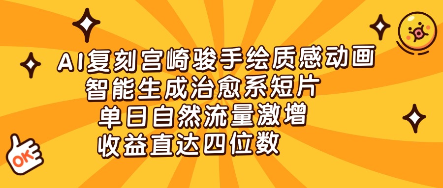 AI复刻宫崎骏手绘质感动画，智能生成治愈系短片，单日自然流量激增，收益直达四位数搞钱网创吧-网创项目资源站-副业项目-创业项目-搞钱项目搞钱网创吧