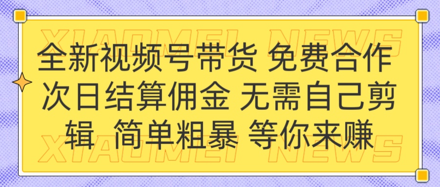 全新视频号 免费合作 佣金次日结算 无需自己剪辑搞钱网创吧-网创项目资源站-副业项目-创业项目-搞钱项目搞钱网创吧