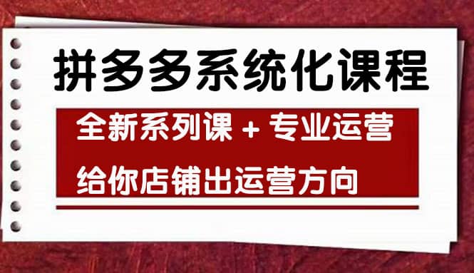 车神陪跑，拼多多系统化课程，全新系列课+专业运营给你店铺出运营方向搞钱网创吧-网创项目资源站-副业项目-创业项目-搞钱项目搞钱网创吧